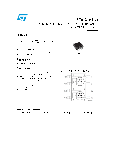 ST sts1dn45k3  . Electronic Components Datasheets Active components Transistors ST sts1dn45k3.pdf