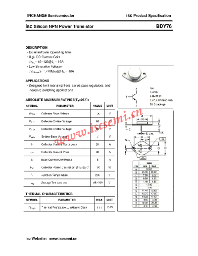 . Electronic Components Datasheets bdy76  . Electronic Components Datasheets Active components Transistors Inchange Semiconductor bdy76.pdf