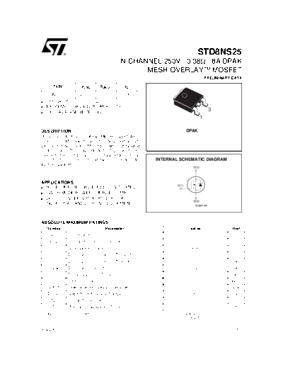 ST std8ns25  . Electronic Components Datasheets Active components Transistors ST std8ns25.pdf
