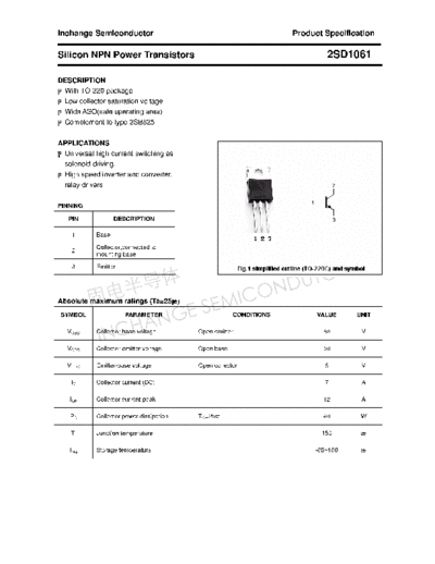 Inchange Semiconductor 2sd1061  . Electronic Components Datasheets Active components Transistors Inchange Semiconductor 2sd1061.pdf