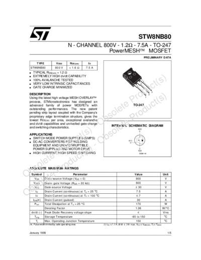 ST stw8nb80  . Electronic Components Datasheets Active components Transistors ST stw8nb80.pdf