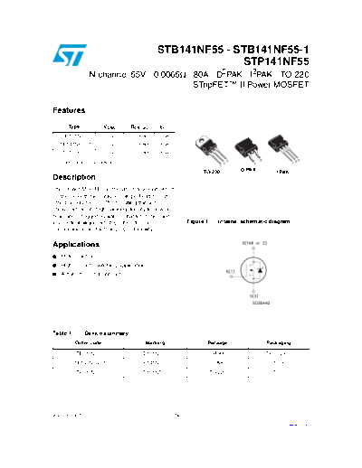 ST b141nf55  b141nf55-1  p141nf55  . Electronic Components Datasheets Active components Transistors ST stb141nf55_stb141nf55-1_stp141nf55.pdf