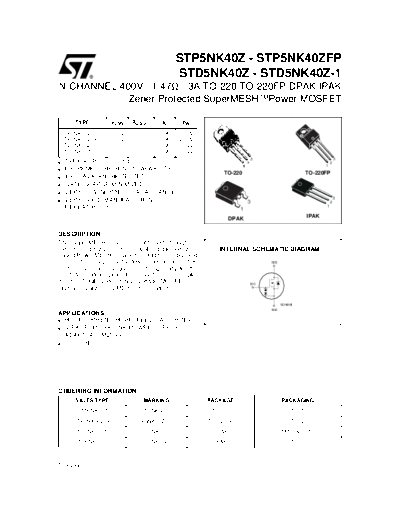 . Electronic Components Datasheets stp5nk40z  . Electronic Components Datasheets Active components Transistors ST stp5nk40z.pdf