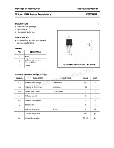 Inchange Semiconductor 2sc3962  . Electronic Components Datasheets Active components Transistors Inchange Semiconductor 2sc3962.pdf