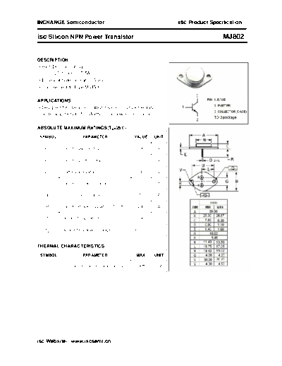 Inchange Semiconductor mj802  . Electronic Components Datasheets Active components Transistors Inchange Semiconductor mj802.pdf