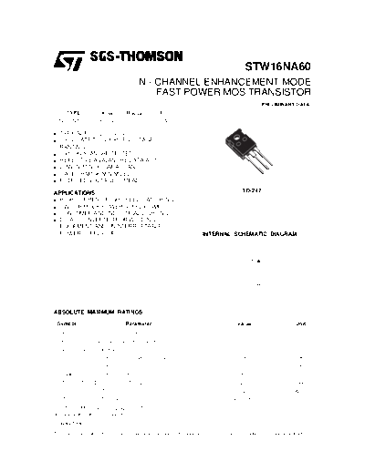 ST stw16na60  . Electronic Components Datasheets Active components Transistors ST stw16na60.pdf