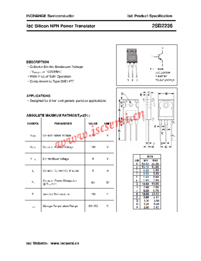 Inchange Semiconductor 2sd2236  . Electronic Components Datasheets Active components Transistors Inchange Semiconductor 2sd2236.pdf