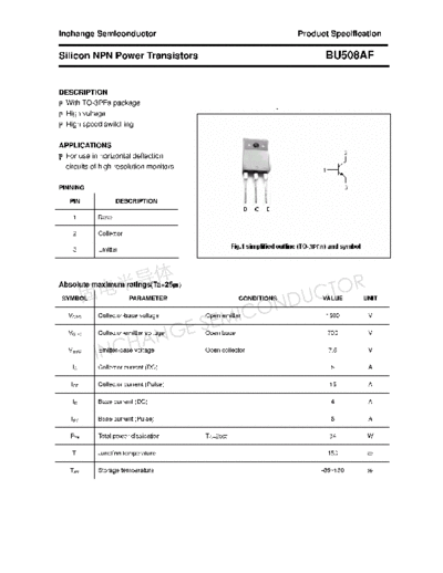 Inchange Semiconductor bu508af  . Electronic Components Datasheets Active components Transistors Inchange Semiconductor bu508af.pdf