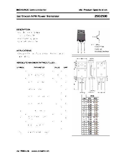 Inchange Semiconductor 2sd2500  . Electronic Components Datasheets Active components Transistors Inchange Semiconductor 2sd2500.pdf
