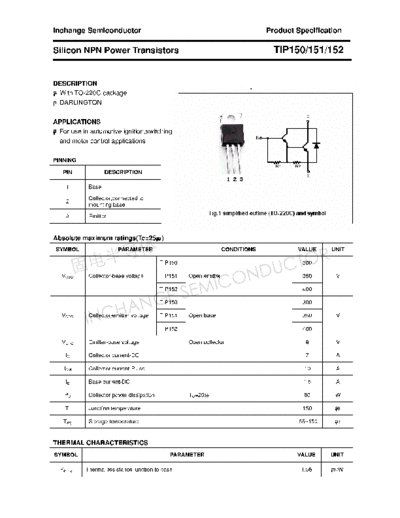Inchange Semiconductor tip150 151 152  . Electronic Components Datasheets Active components Transistors Inchange Semiconductor tip150_151_152.pdf