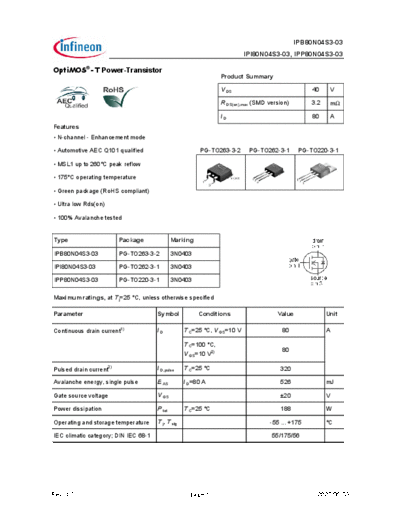 Infineon ipp80n04s3 b80n04s3 i80n04s3-03  . Electronic Components Datasheets Active components Transistors Infineon ipp80n04s3_b80n04s3_i80n04s3-03.pdf