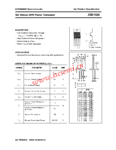 Inchange Semiconductor 2sd1580  . Electronic Components Datasheets Active components Transistors Inchange Semiconductor 2sd1580.pdf