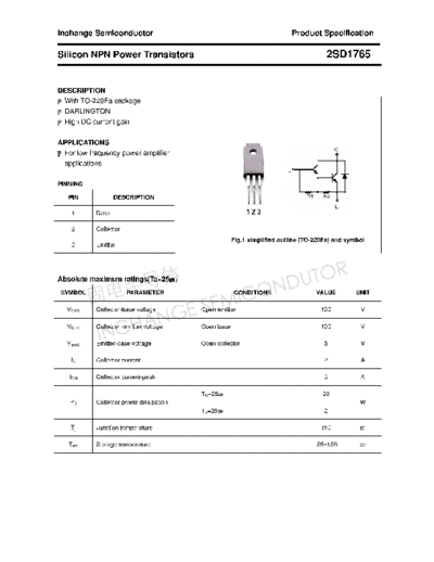 Inchange Semiconductor 2sd1765  . Electronic Components Datasheets Active components Transistors Inchange Semiconductor 2sd1765.pdf