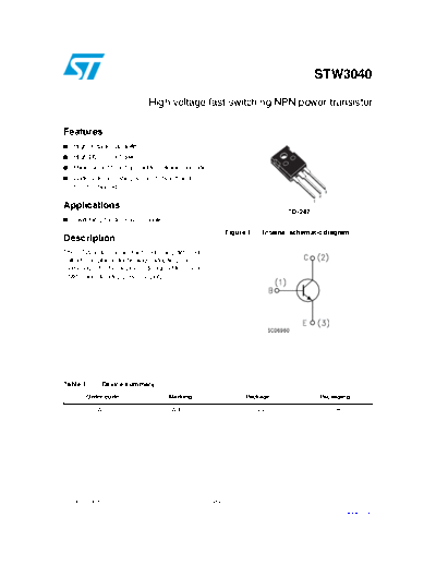 ST stw3040  . Electronic Components Datasheets Active components Transistors ST stw3040.pdf