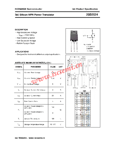Inchange Semiconductor 2sd2524  . Electronic Components Datasheets Active components Transistors Inchange Semiconductor 2sd2524.pdf