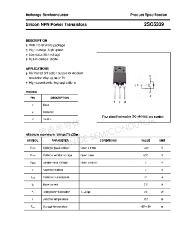 Inchange Semiconductor 2sc5339  . Electronic Components Datasheets Active components Transistors Inchange Semiconductor 2sc5339.pdf