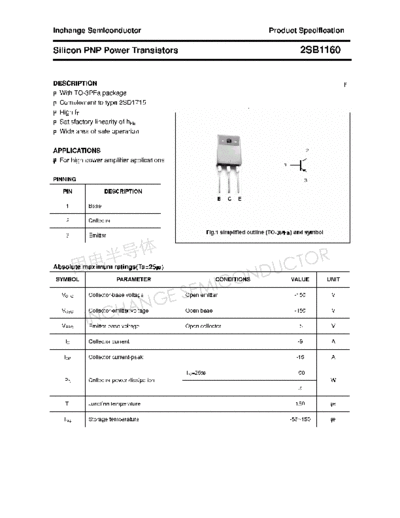 Inchange Semiconductor 2sb1160  . Electronic Components Datasheets Active components Transistors Inchange Semiconductor 2sb1160.pdf