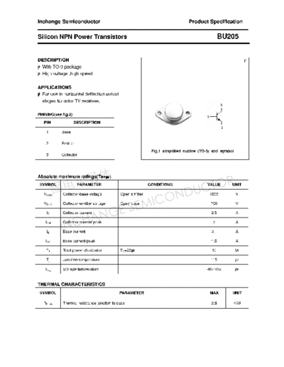 Inchange Semiconductor bu205  . Electronic Components Datasheets Active components Transistors Inchange Semiconductor bu205.pdf