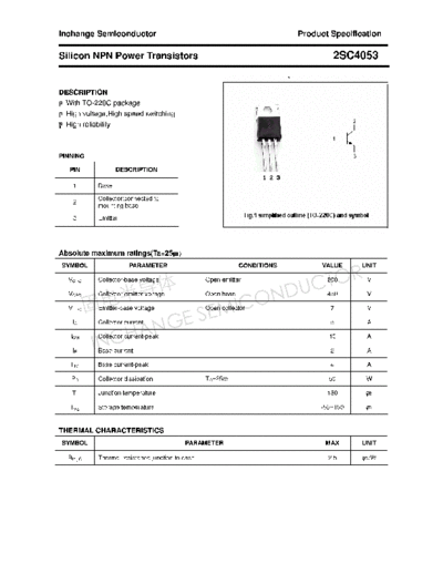 Inchange Semiconductor 2sc4053  . Electronic Components Datasheets Active components Transistors Inchange Semiconductor 2sc4053.pdf