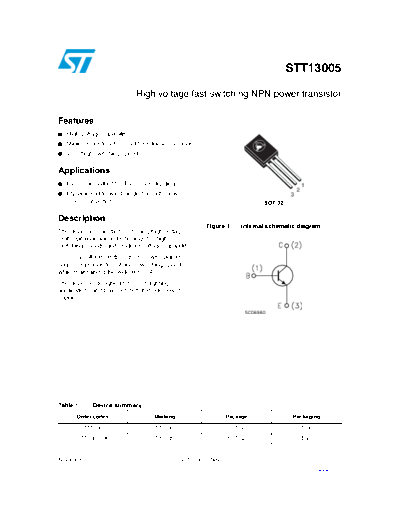 ST stt13005  . Electronic Components Datasheets Active components Transistors ST stt13005.pdf