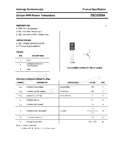 Inchange Semiconductor 2sc2258a  . Electronic Components Datasheets Active components Transistors Inchange Semiconductor 2sc2258a.pdf