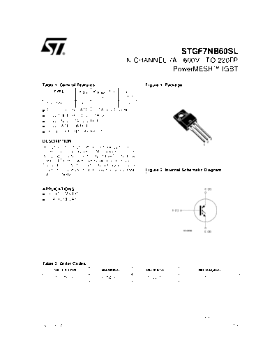ST stgf7nb60sl  . Electronic Components Datasheets Active components Transistors ST stgf7nb60sl.pdf
