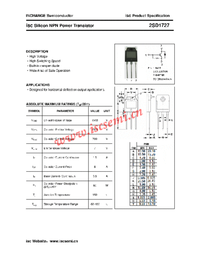 Inchange Semiconductor 2sd1727  . Electronic Components Datasheets Active components Transistors Inchange Semiconductor 2sd1727.pdf