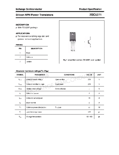 Inchange Semiconductor 2sc5271  . Electronic Components Datasheets Active components Transistors Inchange Semiconductor 2sc5271.pdf