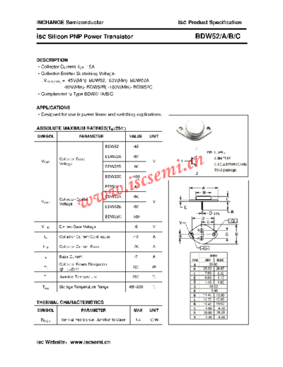 Inchange Semiconductor bdw52 a b c  . Electronic Components Datasheets Active components Transistors Inchange Semiconductor bdw52_a_b_c.pdf