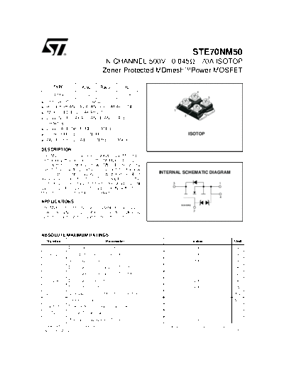 ST ste70nm50  . Electronic Components Datasheets Active components Transistors ST ste70nm50.pdf