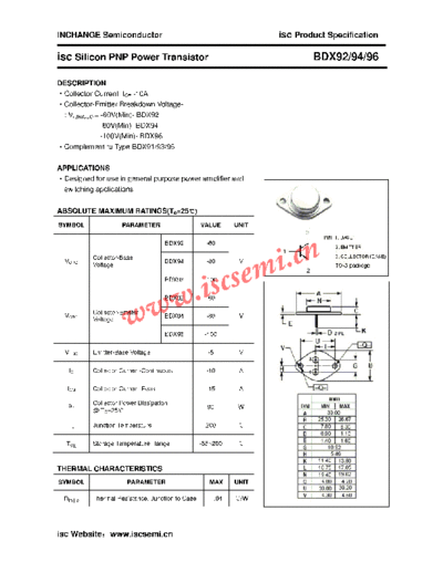 Inchange Semiconductor bdx92 94 96  . Electronic Components Datasheets Active components Transistors Inchange Semiconductor bdx92_94_96.pdf