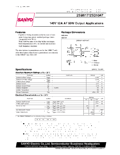 Sanyo 2sd1047  . Electronic Components Datasheets Active components Transistors Sanyo 2sd1047.pdf
