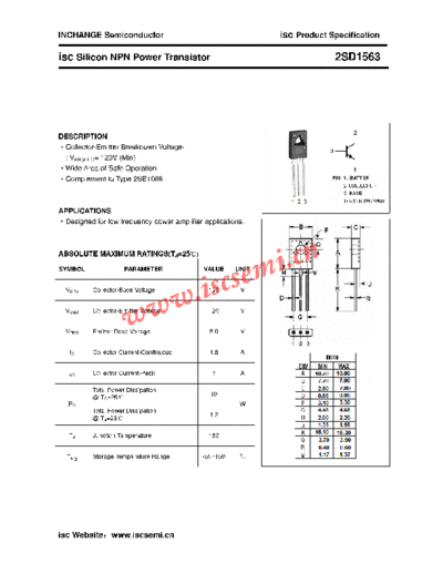 Inchange Semiconductor 2sd1563  . Electronic Components Datasheets Active components Transistors Inchange Semiconductor 2sd1563.pdf