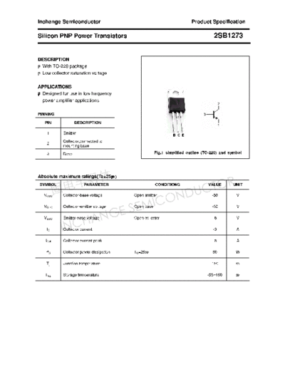 Inchange Semiconductor 2sb1273  . Electronic Components Datasheets Active components Transistors Inchange Semiconductor 2sb1273.pdf