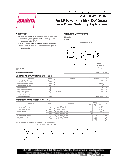 Sanyo 2sd1046  . Electronic Components Datasheets Active components Transistors Sanyo 2sd1046.pdf
