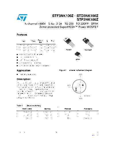 ST f3nk100z  p3nk100z  d3nk100z  . Electronic Components Datasheets Active components Transistors ST stf3nk100z_stp3nk100z_std3nk100z.pdf
