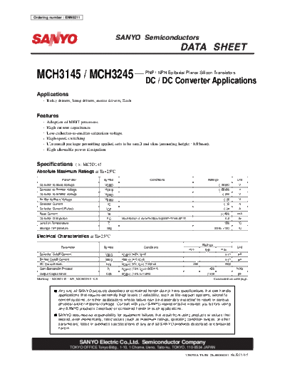 Sanyo mch3145 mch3245  . Electronic Components Datasheets Active components Transistors Sanyo mch3145_mch3245.pdf