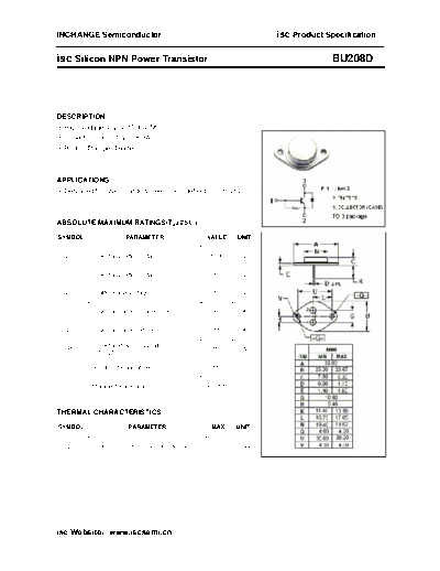 Inchange Semiconductor bu208d  . Electronic Components Datasheets Active components Transistors Inchange Semiconductor bu208d.pdf