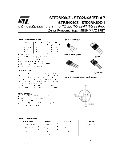 ST q2nk60zr-ap  p2nk60z  f2nk60z  d2nk60z-1  . Electronic Components Datasheets Active components Transistors ST stq2nk60zr-ap_stp2nk60z_stf2nk60z_std2nk60z-1.pdf