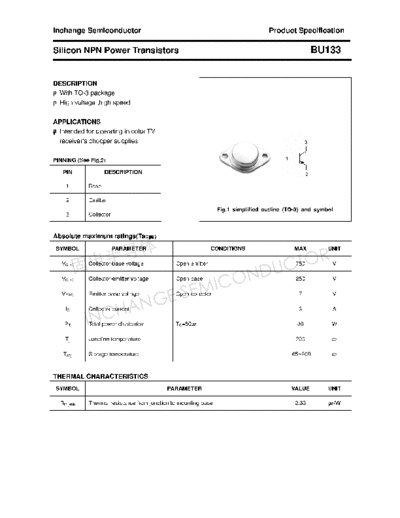 Inchange Semiconductor bu133  . Electronic Components Datasheets Active components Transistors Inchange Semiconductor bu133.pdf