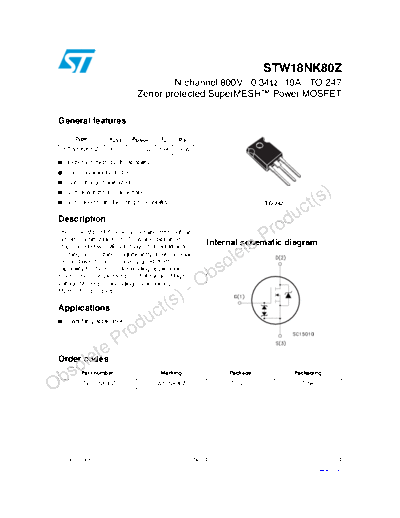 ST stw18nk80z  . Electronic Components Datasheets Active components Transistors ST stw18nk80z.pdf