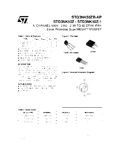 ST d3nk50z  d3nk50z-1  q3nk50zr-ap  . Electronic Components Datasheets Active components Transistors ST std3nk50z_std3nk50z-1_stq3nk50zr-ap.pdf