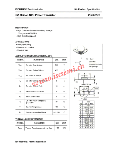Inchange Semiconductor 2sc2292  . Electronic Components Datasheets Active components Transistors Inchange Semiconductor 2sc2292.pdf