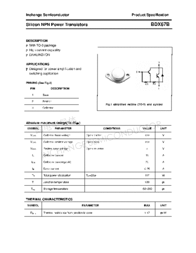 . Electronic Components Datasheets bdx67b  . Electronic Components Datasheets Active components Transistors Inchange Semiconductor bdx67b.pdf