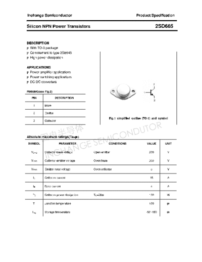 . Electronic Components Datasheets 2sd665  . Electronic Components Datasheets Active components Transistors Inchange Semiconductor 2sd665.pdf