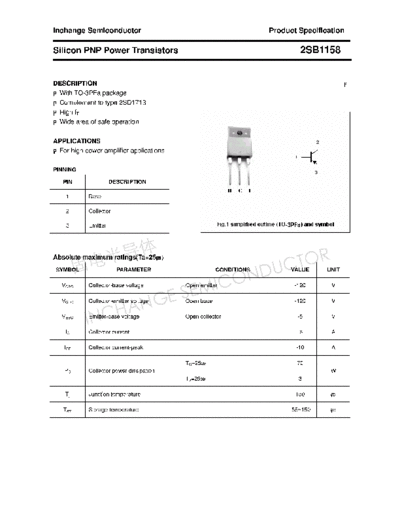 Inchange Semiconductor 2sb1158  . Electronic Components Datasheets Active components Transistors Inchange Semiconductor 2sb1158.pdf