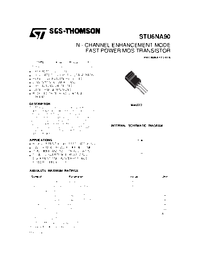 . Electronic Components Datasheets stu6na90  . Electronic Components Datasheets Active components Transistors ST stu6na90.pdf