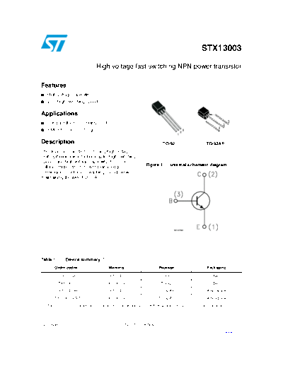 ST stx13003  . Electronic Components Datasheets Active components Transistors ST stx13003.pdf