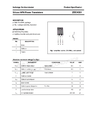 Inchange Semiconductor 2sc4301  . Electronic Components Datasheets Active components Transistors Inchange Semiconductor 2sc4301.pdf