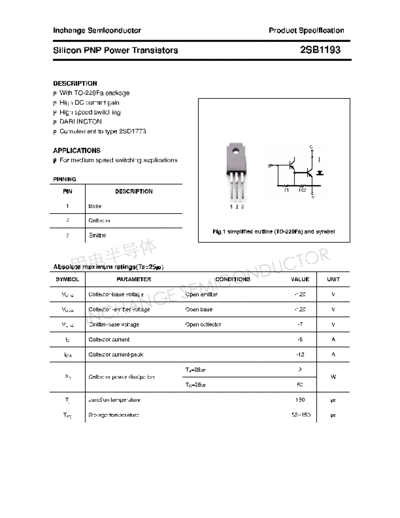 Inchange Semiconductor 2sb1193  . Electronic Components Datasheets Active components Transistors Inchange Semiconductor 2sb1193.pdf